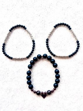 3pc Samata Stones Bracelet Stack - Matte Onyx & Garnet - Ayurvedic Zen